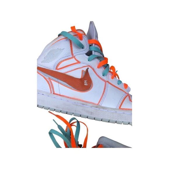 Custom Nike Air Jordan 1 Mid White Pure Platinum Swoosh Size 10.5 - Picture 7 of 16